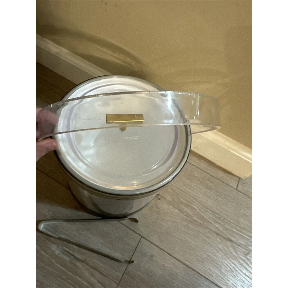 Vintage Georges Briard Ice Bucket Silver Gold Clear Lucite Handle and Lid‎